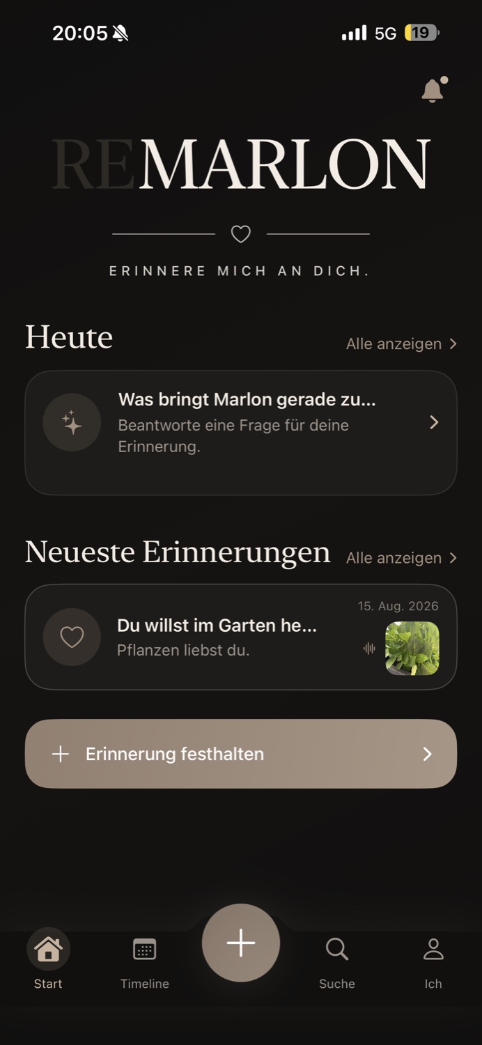 Persönliche Startansicht für Marlon im Dark Mode