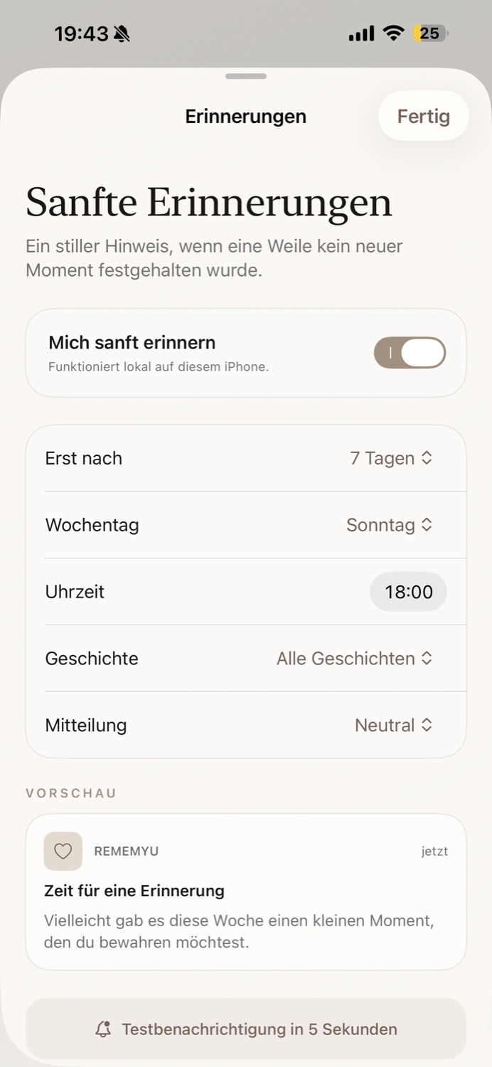 Einstellungen für sanfte, lokale Erinnerungsbenachrichtigungen