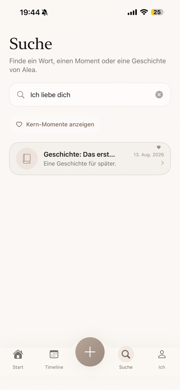 Suchansicht der ReMemyu App mit einem markierten Kern-Moment