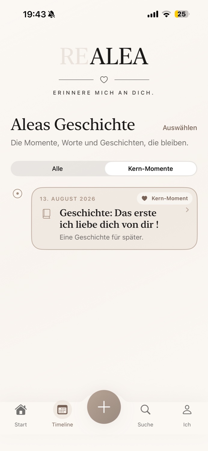 Timeline der ReMemyu App mit Kern-Momenten